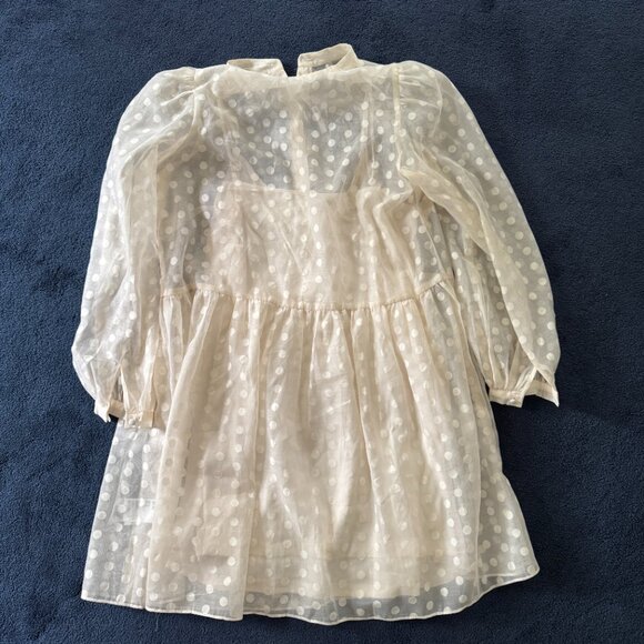 NWT H&M Sheer Ivory Cream Grace Kelly Neck Polka Dot Dress Sz M - Picture 8 of 10